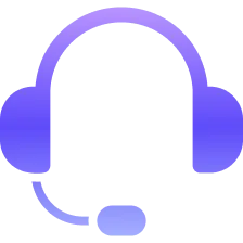 Purple gradient headset with microphone icon on black background.